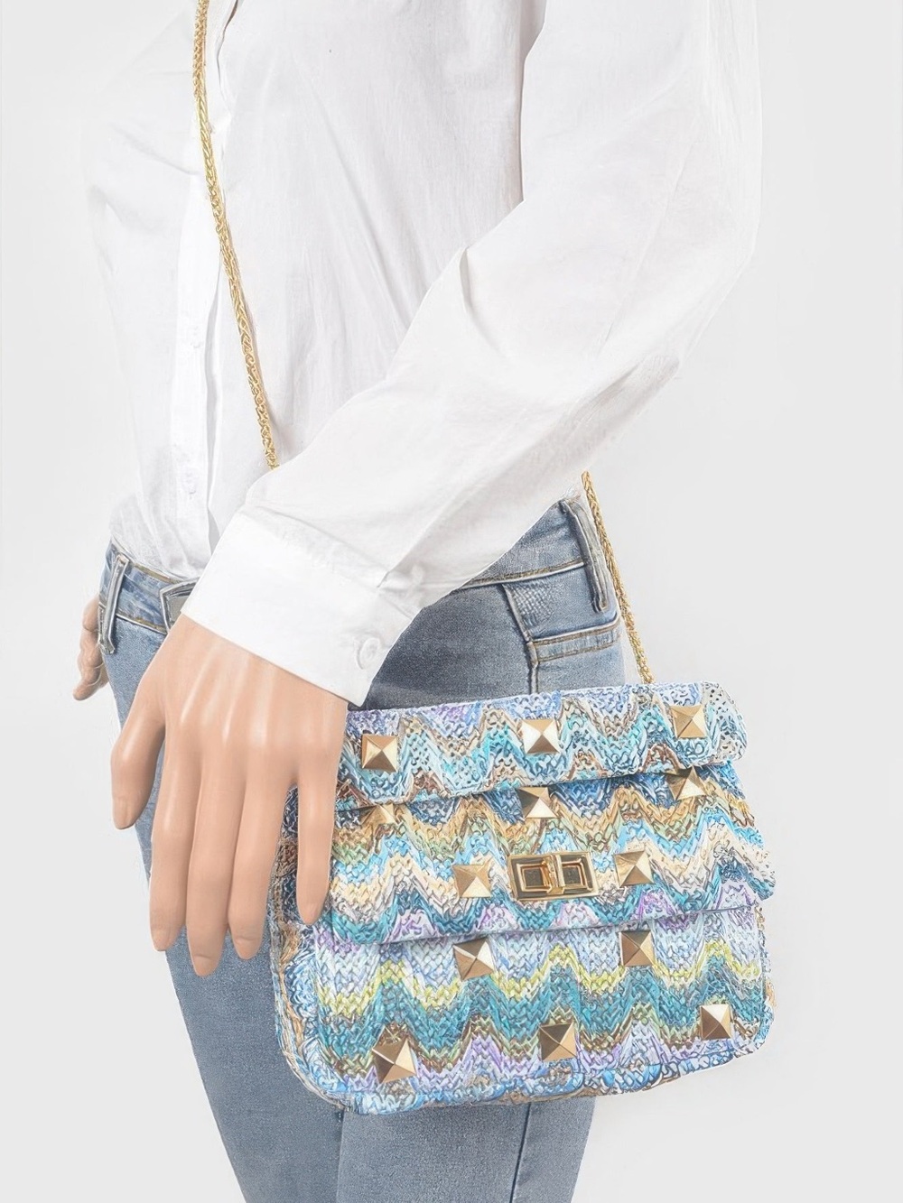 Faux Straw Flap Top Handle Bag - Picture 6 of 6